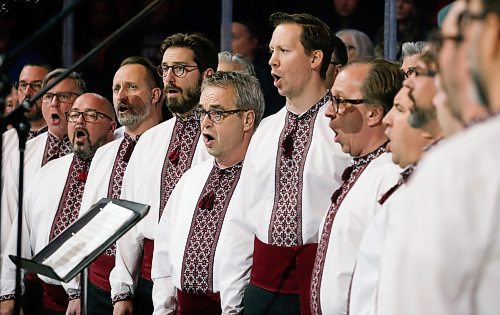 JOHN WOODS / WINNIPEG FREE PRESS
Hoosli choir sign the anthems prior to the hockey game between the U of MB Bisons and Ukraine in Winnipeg on Monday, January 9, 2023.