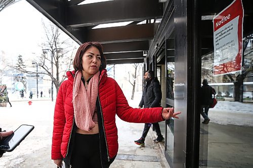 MIKE DEAL / WINNIPEG FREE PRESS
Shaylene Constant outside the Millennium Library Tuesday morning. Wednesday will mark one month since a man was killed at the downtown library, which remains closed.
See Malak Abas story
230110 - Tuesday, January 10, 2023.