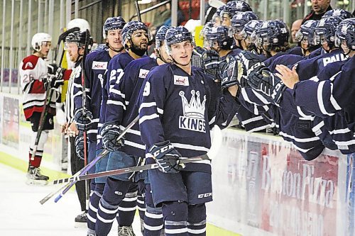 Blake Boudreau skates past the Dauphin Kings bench after scoring a goal against the Virden Oil Capitals during a Manitoba Junior Hockey League game earlier this season. The 19-year-old forward from Windsor, Ont., was reacquired by the Kings on Monday night following a trade with the Portage Terriers. (Lucas Punkari/The Brandon Sun)