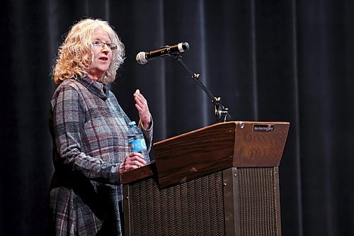 10012023
Lorraine McConnell, Executive Director of Children's Den, speaks during a child care panel/forum presented by the Brandon and District Labour Council, Manitoba Federation of Labour, and CUPE 3060 at the Western Manitoba Centennial Auditorium on Tuesday evening. 
(Tim Smith/The Brandon Sun)