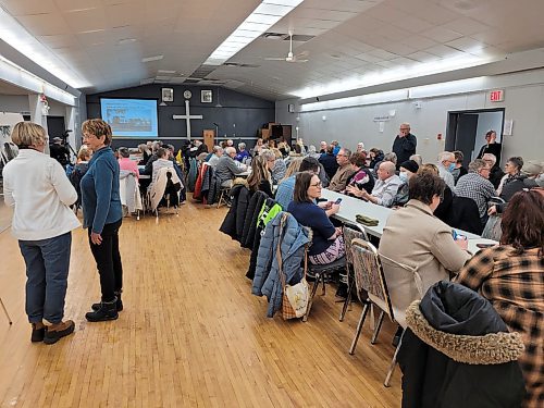 A large crowd gathered at the Royal Canadian Legion in Neepawa, located 74 kilometres northeast of Brandon, to hear about plans for the community's new hospital, which will be completed by 2025. (Miranda Leybourne/The Brandon Sun)