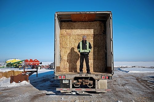 12012023
Gurdeep Gill with Day &amp; Ross Trucking aboard a semi trailer being loaded with rye straw by Connor Dunn with D&amp;P Rooke Farms near Alexander on Thursday. Gill will transport the bales to Winnipeg and from there, they&#x2019;ll go on to the United States. (Tim Smith/The Brandon Sun)