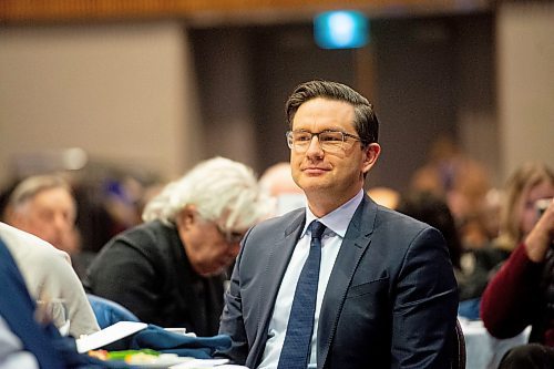 Mike Sudoma/Winnipeg Free Press
Pierre Poilievre smiles while being introduced to a sold out event put on by the Frontier Centre for Public Policy at the RBC Convention Centre Friday afternoon 
Jan 13, 2023