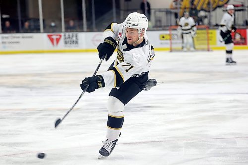 13012023
Zakhar Polshakov #71 of the Brandon Wheat Kings fires off a shot on the Medicine Hat Tigers net during WHL action at Westoba Place on Friday evening. (Tim Smith/The Brandon Sun)