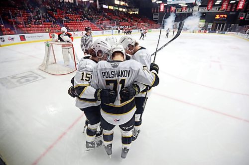 13012023
Brandon Wheat Kings players celebrate a goal during WHL action against the Medicine Hat Tigers at Westoba Place on Friday evening. (Tim Smith/The Brandon Sun)