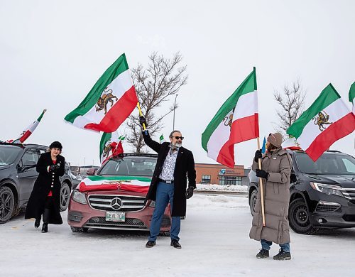 JESSICA LEE / WINNIPEG FREE PRESS

Members of the Iranian community in Winnipeg are photographed at the IKEA parking lot on January 14, 2023 rallying to support Iran’s revolution to list Iran’s Revolutionary Guard Corps as a terrorist group.