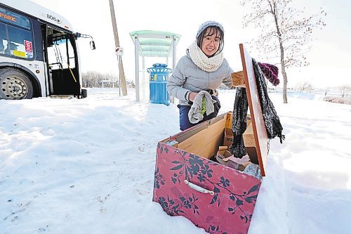 RUTH BONNEVILLE / WINNIPEG FREE PRESS 

LOCAL - McIvor loop box

Photo of Taylor Boucher next to the McIver Box she made as part of a school project, at the McIver Bus Loop.  

See story by  Longhurst.


Story: When challenged by a professor to find ways to improve life in Winnipeg, Taylor Boucher knew what she wanted to do Ѡhelp people stay warm in winter.

The 27-year-old North Kildonan resident takes transit to classes at the University of Winnipeg, waiting for the bus at McIvor Loop in the northeast corner of the city.

So when Sandy Pool, who teaches a class titled Topics in Local, National, & Global Cultures: Social Justice and Writing the City, told Boucher and other students in the class to think of the ҧood and helpful things they could doӠin Winnipeg, she decided to make the McIvor Loop Box.

On the top, Boucher placed a notice that says: ҈ello McIvor Loop! In an effort to show care and keep our community warm as the season gets colder, your neighbours have created the McIvor Loop Box.Ӎ

Jan 13th,  2023