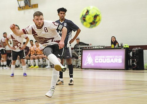 Theo Manias scored twice as the ACC Cougars won their MCAC men's futsal opener 7-3 over Providence on Saturday. (Thomas Friesen/The Brandon Sun)