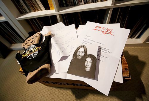 JOHN WOODS / WINNIPEG FREE PRESS
Some of the fan mail, including a homemade hand puppet and a card from Yoko Ono is photographed in the home basement studio of Frank Landry, owner and host of the YouTube channel, Channel 33 RPM, Monday, January 16, 2023. Landry talks about records, CDs, audio gear, etc. on his channel. He&#x2019;s been doing it since 2014, and is currently up to 57,000 subscribers and over 9 million views.

Re: sanderson