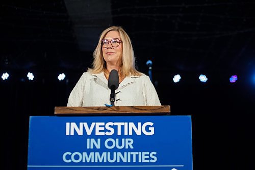 ETHAN CAIRNS / WINNIPEG FREE PRESS
Families Minister, Rochelle Squires speaks at an accessibility funding announcement at the goodwill social club on Portage Ave. in Winnipeg Wednesday, August 24, 2022.  