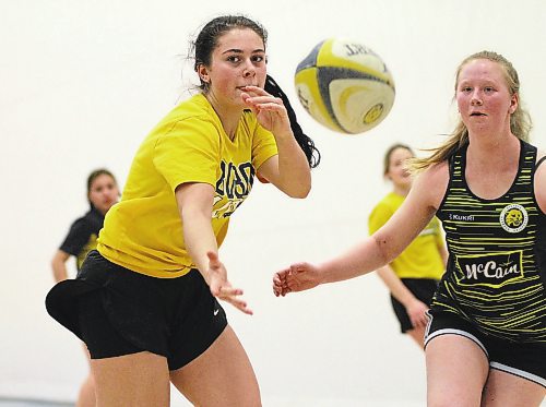 Rookie Raegan Ricard, left, is among those Bobcats coach Brian Yon expects to play big minutes in Brandon's first Canada West women's rugby sevens tournament in Edmonton this weekend. (Thomas Friesen/The Brandon Sun)