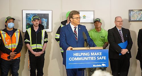 MIKE DEAL / WINNIPEG FREE PRESS
MLA Kevin Klein speaks during an announcement by Justice Minister Kelvin Goertzen that the Manitoba government will be providing $150,000 to the Downtown Community Safety Partnership (DCSP) to establish the Clean Slate program for at-risk community members, focused on cleaning and maintenance of downtown Winnipeg.
230118 - Wednesday, January 18, 2023.