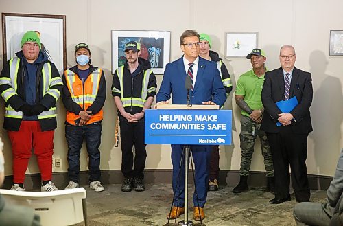 MIKE DEAL / WINNIPEG FREE PRESS
MLA Kevin Klein speaks during an announcement by Justice Minister Kelvin Goertzen that the Manitoba government will be providing $150,000 to the Downtown Community Safety Partnership (DCSP) to establish the Clean Slate program for at-risk community members, focused on cleaning and maintenance of downtown Winnipeg.
230118 - Wednesday, January 18, 2023.