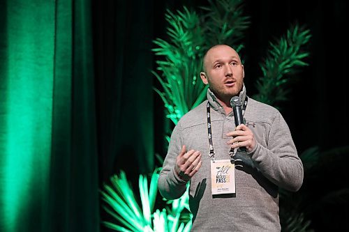 18012023
Farmer and former Humboldt Broncos Coach Chris Beaudry delivers a talk on mental health titled Farm, Hockey, Stress - Discovering Your Path For Today, at the MNP Theatre in the Keystone Centre during Manitoba Ag Days 2023 on Wednesday.  (Tim Smith/The Brandon Sun)