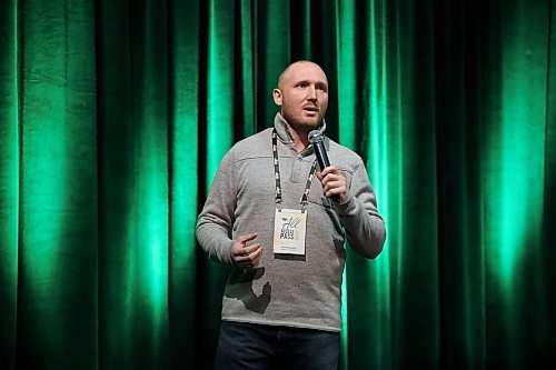 18012023
Farmer and former Humboldt Broncos Coach Chris Beaudry delivers a talk on mental health titled Farm, Hockey, Stress - Discovering Your Path For Today, at the MNP Theatre in the Keystone Centre during Manitoba Ag Days 2023 on Wednesday.  (Tim Smith/The Brandon Sun)