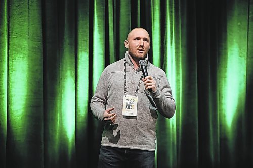 18012023
Farmer and former Humboldt Broncos Coach Chris Beaudry delivers a talk on mental health titled Farm, Hockey, Stress - Discovering Your Path For Today, at the MNP Theatre in the Keystone Centre during Manitoba Ag Days 2023 on Wednesday.  (Tim Smith/The Brandon Sun)