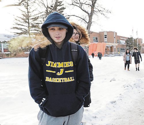 RUTH BONNEVILLE / WINNIPEG FREE PRESS 

Local - St. James Collegiate Vaping story

Grade 12, St. James Collegiate student, Braedon Harvie, 17yrs, chats with reporter while waiting for his bus Thursday.  

Story on students vaping in bathrooms.  See Malak's story.  

Jan 19th,  2023