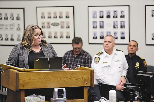 Brandon's director of finance Tara Pearce discusses the city's overall debt picture at a special meeting of city council on Thursday evening. (Colin Slark/The Brandon Sun)