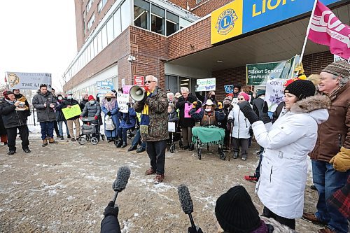 RUTH BONNEVILLE / WINNIPEG FREE PRESS 

Local - Lions Place community rally 

Gerald Brown &#x420;Lions Place Residents Council, speaks at the rally Thursday.

The Lions Place Residents Council Seniors Action Committee along with supporters hold  a community rally in front of Lions Place Thursday,  The organizers are calling upon the provincial and federal governments to take action to protect the residents of Lions Place regarding the pending sale of the building to an Alberta company.

See Carol's Story. 
 

Jan 19th,  2023