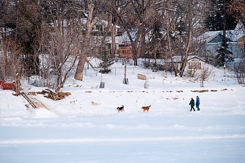 MIKE DEAL / WINNIPEG FREE PRESS
Dog walkers on the Assiniboine River near Bourkevale Drive Thursday afternoon.
See Tyler Searle story
230119 - Thursday, January 19, 2023.