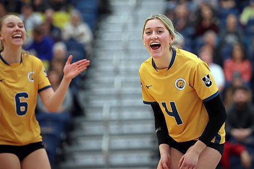 20012023
Ashley Thoms #4 of the Brandon University Bobcats celebrates a point during university volleyball action against the University of Calgary Dinos at the BU Healthy Living Centre on Friday evening. The Bobcats lost to the Dinos in five sets.
(Tim Smith/The Brandon Sun)