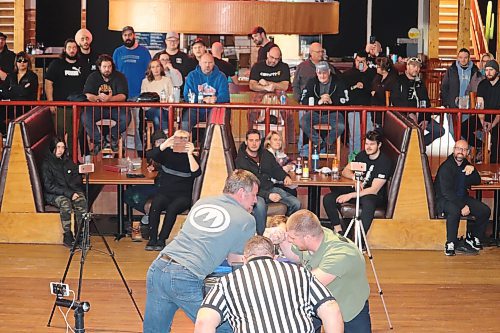 Houstons Country Roadhouse patrons get a front row seat to all the Manitoba Arm Wrestling Association tournament action that took place Saturday afternoon in Brandon. (Kyle Darbyson/The Brandon Sun)