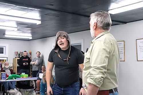 Clint McLachlan and James Comrie take on the roles of Sir (Dennis) Galahad and King Arthur, respectively, during a Friday night rehearsal of "Spamalot" at Mecca Productions headquarters in Brandon. Both actors were a part of Mecca's ill-fated production of "Spamalot" in early 2020 and are happy to get the opportunity to finally complete this run next month at the Western Manitoba Centennial Auditorium. (Kyle Darbyson/The Brandon Sun)  