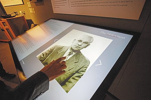 MIKE DEAL / WINNIPEG FREE PRESS
Among the new displays at the Jewish Heritage Centre of Western Canada is a touchscreen monitor that has a lot of digital information about the Holocaust. The JHCWC will be reopening its renovated Freeman Family Holocaust Education with a special program in the Berney Theatre at 7 pm on January 25. 
See John Longhurst story
230119 - Thursday, January 19, 2023.