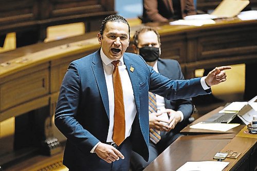 JOHN WOODS / WINNIPEG FREE PRESS

Manitoba NDP leader Wab Kinew speaks during question period at the Manitoba Legislature in Winnipeg Wednesday, March 24, 2021. 



Reporter: ?