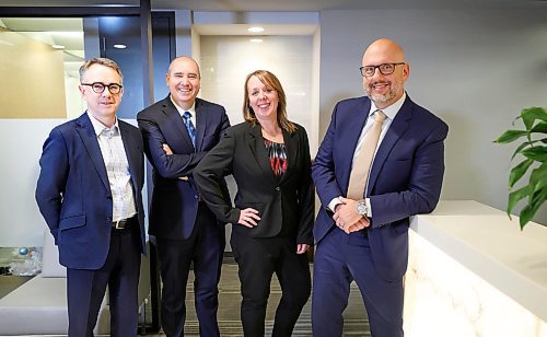 RUTH BONNEVILLE / WINNIPEG FREE PRESS

BIZ - merger

Photo of the four partners of the new merged firm,  John Reimer-Epp, Kerry UnRuh. Andrea Dodgson and Brent Kaneski. 

Subject: Story about the merger of two smallish firms who operated across the road from each other -- BD Oakes Jardine Kaneski UnRuh LLP (formerly Booth Dennehy) and Deeley Fabbri Sellen to form DFS Kaneski UnRuh. 

Martin Cash  | Business Reporter/ Columnist

Dec 21st, 2022



