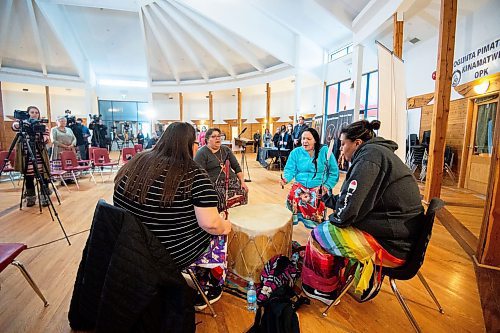 Mike Sudoma/Winnipeg Free Press
Southern Thunderbird Medicine Drum begins a press event at Thunderbird House with an Honour Song Tuesday morning
Jan 24, 2023