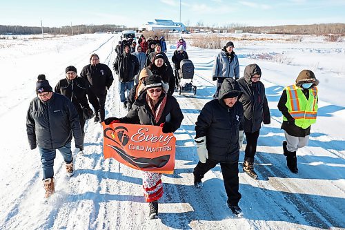 24012023
Community members from Rolling River First Nation take part in a march against family violence in the community on Tuesday to draw attention to family violence in the community. A lunch was served prior to the march and speakers spoke about family violence issues and resources following the march. 
(Tim Smith/The Brandon Sun)