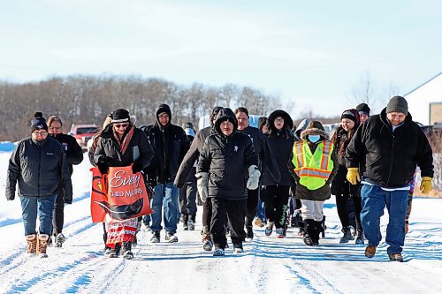 24012023
Community members from Rolling River First Nation take part in a march against family violence in the community on Tuesday to draw attention to family violence issues in the community. A lunch was served prior to the march and speakers spoke about family violence issues and resources following the march. 
(Tim Smith/The Brandon Sun)