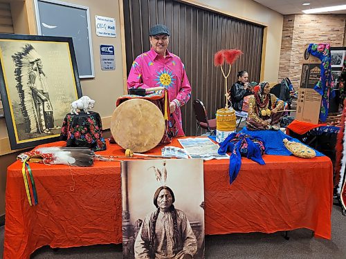 Sioux Valley Dakota Nation Elder and Knowledge Keeper Eugene Ross brought a vast display of artefacts that represent the Dakota way of life to the “Oceti Sakowin icipes unkikcupte,” or Taking Back the Seven Sacred Council Fires gathering of elders and knowledge keepers held at the Keystone Centre in Brandon on Tuesday and Wednesday. (Miranda Leybourne/The Brandon Sun)