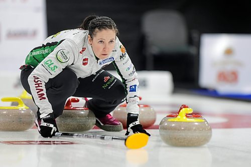 RUTH BONNEVILLE / WINNIPEG FREE PRESS 

Sports - Scotties 

Lisa McLeod plays against Watling's team on the ice at East St. Paul Arena for the Scotties Tournament of Hearts Wednesday.  


Jan 25th,  2023