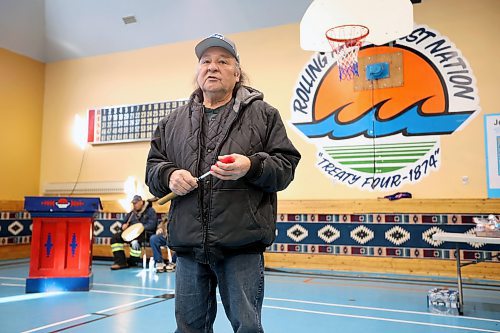 Rolling River First Nation Chief Wilfred McKay speaks prior to a march against family violence in the community on Tuesday. (Tim Smith/The Brandon Sun)