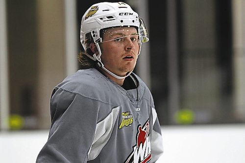 Brandon Wheat Kings forward Calder Anderson, shown at a recent practice at Westoba Place, said there are reasons why it can be easier to play on the road, but he still loves to skate in front of crowds in his hometown. (Perry Bergson/The Brandon Sun)