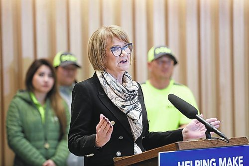 RUTH BONNEVILLE / WINNIPEG FREE PRESS 

LOCAL - Stefanson/downtown safety Presser

Marion Willis, executive director, St. Boniface Street Links
speaks at press conference where her organization received funding Tuesday.  

Premier Heather Stefanson and ministers announce funding investments in downtown community safety at Red River College Polytechnic, Exchange District Campus, Tuesday. 

Nov 1st, 2022

