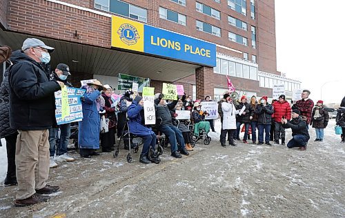 RUTH BONNEVILLE / WINNIPEG FREE PRESS 

Local - Lions Place community rally 

Shauna Mackinnon &#x420;Right To Housing Coalition, speaks at the rally Thursday. 

The Lions Place Residents Council Seniors Action Committee along with supporters hold  a community rally in front of Lions Place Thursday,  The organizers are calling upon the provincial and federal governments to take action to protect the residents of Lions Place regarding the pending sale of the building to an Alberta company.

See Carol's Story. 
 

Jan 19th,  2023