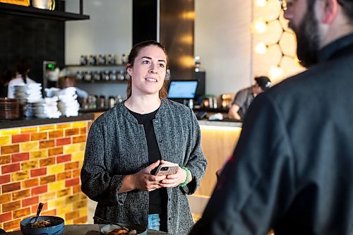 MIKAELA MACKENZIE / WINNIPEG FREE PRESS

Arts reporter Eva Wasney interviews chef Mike de Groot at Gather Craft Kitchen &amp; Bar at The Leaf in Winnipeg on Wednesday, Jan. 25, 2023. For Eva story.

Winnipeg Free Press 2023.