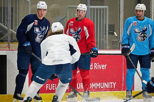 MIKE DEAL / WINNIPEG FREE PRESS
Manitoba Moose defenceman Declan Chisholm (#47) during practice at the Hockey For All Centre Thursday.
230126 - Thursday, January 26, 2023.