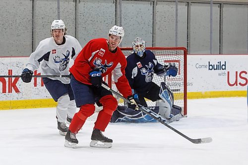 MIKE DEAL / WINNIPEG FREE PRESS
Manitoba Moose defenceman Declan Chisholm (#47) during practice at the Hockey For All Centre Thursday.
230126 - Thursday, January 26, 2023.