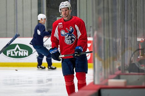 MIKE DEAL / WINNIPEG FREE PRESS
Manitoba Moose defenceman Declan Chisholm (#47) during practice at the Hockey For All Centre Thursday.
230126 - Thursday, January 26, 2023.