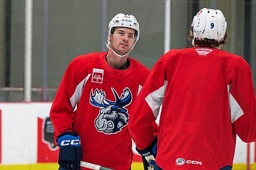 MIKE DEAL / WINNIPEG FREE PRESS
Manitoba Moose defenceman Declan Chisholm (#47) during practice at the Hockey For All Centre Thursday.
230126 - Thursday, January 26, 2023.