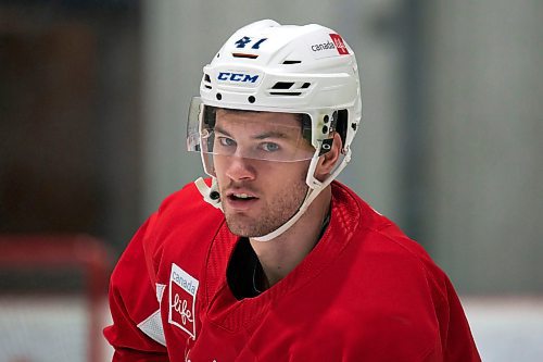 MIKE DEAL / WINNIPEG FREE PRESS
Manitoba Moose defenceman Declan Chisholm (#47) during practice at the Hockey For All Centre Thursday.
230126 - Thursday, January 26, 2023.