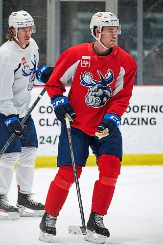 MIKE DEAL / WINNIPEG FREE PRESS
Manitoba Moose defenceman Declan Chisholm (#47) during practice at the Hockey For All Centre Thursday.
230126 - Thursday, January 26, 2023.