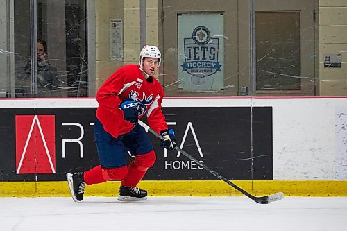 MIKE DEAL / WINNIPEG FREE PRESS
Manitoba Moose defenceman Declan Chisholm (#47) during practice at the Hockey For All Centre Thursday.
230126 - Thursday, January 26, 2023.