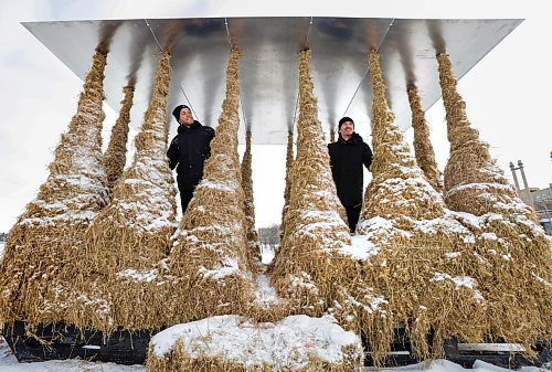 RUTH BONNEVILLE / WINNIPEG FREE PRESS 

ENT - warming huts

Photo of Philipp Gmr (left) and Hugh Taylor Walenstadt, with their Haystack design. 

Story: The Forks opens its annual showcase of award-winning warming hut designs along the Red and Assiniboine River this weekend.  This year's creations include local and international teams and bring to life six innovative new Warming Huts during building blitz week. Winnipeggers will soon enjoy the public art additions to the Nestaweya River Trail presented by The Winnipeg Foundation as they join Warming Huts from years past. 

See Alan's story. 

Jan 27th,  2023