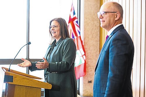 MIKAELA MACKENZIE / WINNIPEG FREE PRESS

Premier Heather Stefanson and mayor Scott Gillingham speak to the media at City Hall in Winnipeg on Friday, Jan. 27, 2023. For &#x2014; story.

Winnipeg Free Press 2023.