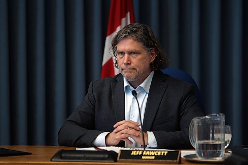 Mayor Jeff Fawcett contemplates a presentation during the first day of budget deliberations on Friday. (Colin Slark/The Brandon Sun)